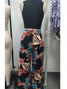 2pcs Set Women Solid Color Sleeveless Hollow Simple Crop Top And Long Pants - Multicolor - View 4