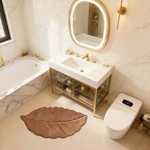 1pc Premium Gold Leaf Texture French Style Asymmetrical Shaped Carpet, Luxury Faux Leaf Rug, Minimalist Elegant Silicone Backing, Quick Absorbent, Suitable For Bathroom, Toilet, Entryway, Kitchen, Easy To Clean, Bath Mat (Handcrafted Asymmetric Pattern May Have 1-5cm Deviation, Suggest Ordering Larger Size)