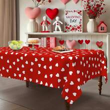 1 Stück Tischdecke im Valentinstag-Thema - nordischer minimalistischer Stil, rotes Herzmuster Tischdecke, warm und romantisch - strapazierfähiger Polyesterstoff - geeignet für rechteckige oder runde Tische, perfekt für Valentinstag-Dinner, Hochzeit, Jahrestag, Party oder tägliche Heimdekoration, 3 Stile erhältlich