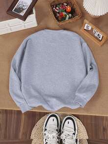 Áo sweatshirt nữ Es Trus Thu/Đông in hình ngộ nghĩnh "Dưa chuột muối chữ xanh rêu" theo phong cách đường phố, thoải mái, đa năng, phù hợp cho công sở, hoạt động ngoài trời, phong cách punk tối giản, thời trang mới, dáng ôm, màu xám tro, dày dặn, cổ tròn, casual. - Màu Xám nhạt - Xem 3