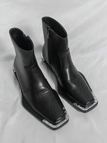 Edgy Square-Toe Ankle Boots (Couple Style) | Metal-Accented Chunky Sole Zip-Up Boots | Streetwear Cool For Trendsetters | Urban Daily/Night Out Footwear