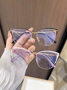 2pcs Vintage Metal Cat Eye Glasses Frames For Women, Suitable For Travel Accessories And Daily Outfit Decoration - Multicolor - View 11
