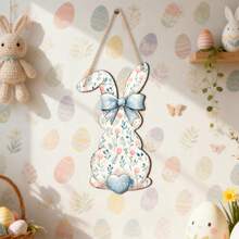 1pc Wooden Easter Bunny Bow Hanging Decoration, Living Room Wall, Foyer Hanging Decoration, Restaurant Festive Event Decoration, Festive Atmosphere Decoration Small Items - Multicolor-punched Hemp Rope - View 3