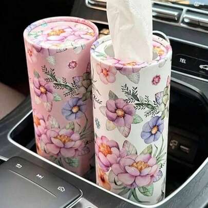 2个装印花车载纸巾盒，内含80张纸巾 - 可放入杯架，亦可作为家用桌面收纳盒，方便取用，2025年圣诞节送给车主的礼物