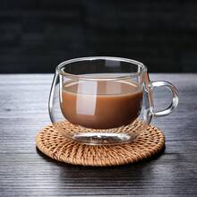 Taza de café de vidrio resistente al calor de doble capa con asa, taza de café de vidrio transparente para uso en la oficina y el hogar - taza - Ver 7