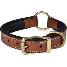 Collar de Cuero para Perros Medianos, Marrón, 1 Pulgada de Ancho, Cuero Genuino de Grano Completo, Resistente con Acolchado Interior Suave, Cómodo y Duradero (Mediano (Ajuste para Cuello de 14.5-18.5), Marrón) - Marrón con anilla central - Ver 12