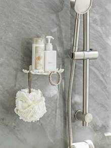 1pc Grid Wall Mounted Soap Dish Holder, Shower Room & Bathroom Drainage Shelf, Door Back Storage Hanger, Suitable For Hanging Towel, Bath Ball, Brush, Headwear, Necklace - 彩色 - 查看 2