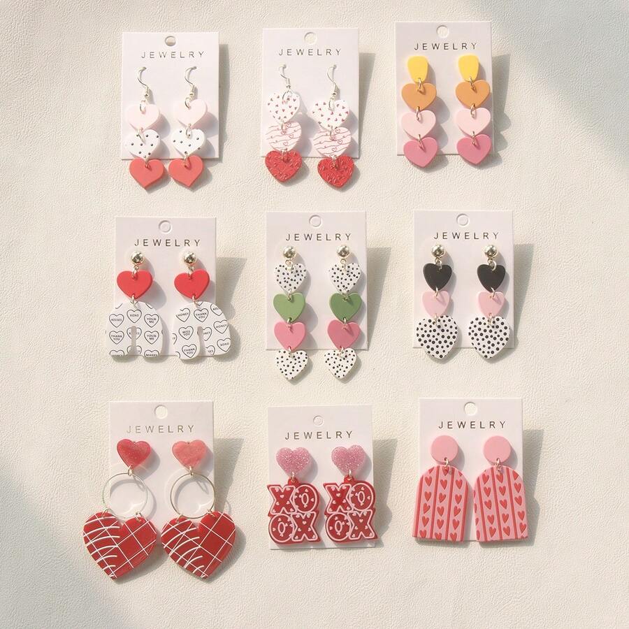 1 par de aretes largos de acrílico con corazón degradado y lunares estilo graffiti, regalo para mujeres, festivales de música y fiestas