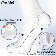 +MD 4 & 6 Pairs Bamboo Diabetic Crew Socks, Non-Binding Loose Fit For Women & Men, Soft Cushioned Sole Moisture Wicking - 4雙白色靠墊 - 查看 3