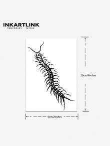 INKARTLINK 昆虫系列蜈蚣草本临时纹身贴纸 | 半永久防水持久1-2周 | 果汁纹身贴纸 | 逼真仿真纹身 | 耐用临时纹身贴纸 | 小众设计装饰贴纸 - 黑色 - 查看 5