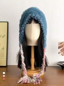 1 căciulă pufoasă tricotată manual pentru femei, groasă și călduroasă, elegantă, versatilă, măgulitoare, design cu clape pentru urechi, toamnă/iarnă