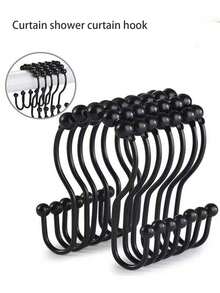 12 Piece Set With Sliding Ball Shaped Double Hook Waterproof And Rust Proof Curtain Shower Curtain Hook - Multicolor - View 2