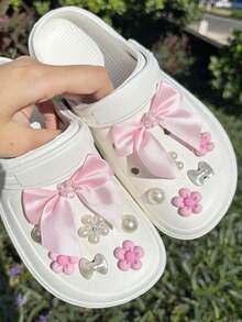 14 件粉色蝴蝶结装饰品，适用于凉鞋、沙滩鞋、花园鞋，可用于 DIY 装饰