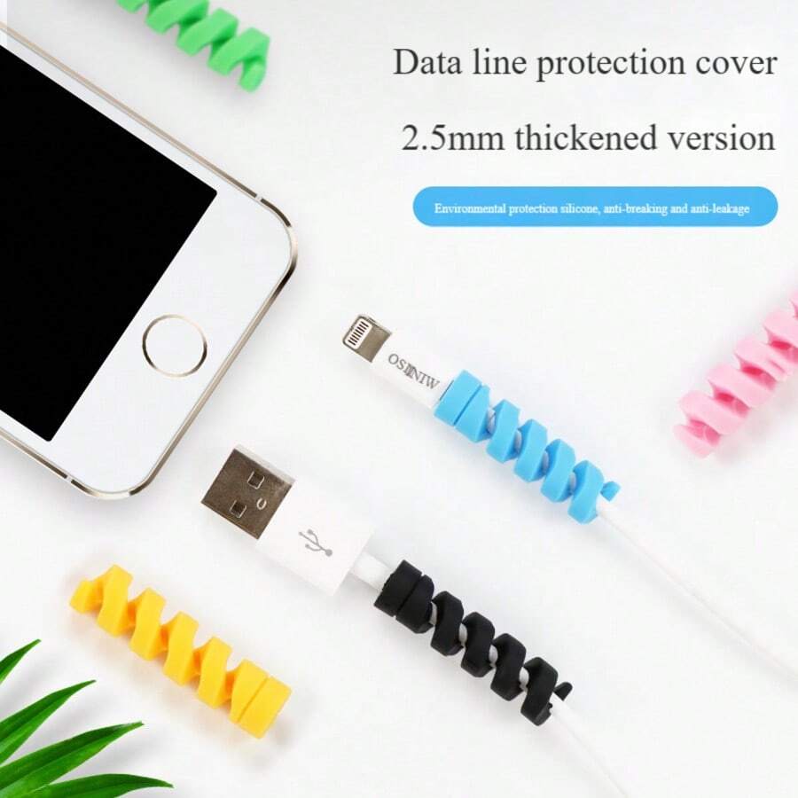2pcs Spiral Data Cable Protective Case Silicone, Suitable For Original Charging Cables Of Apple And Android Phones, Preventing Breakage.