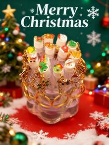 1/2/3/5件圣诞透明金属卡通图案钥匙扣圣诞图案节日睫毛刷眉刷便携管状睫毛刷带透明盒 - 彩色 - 查看 1