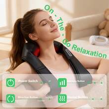 Shiatsu Neck And Shoulder Back Massager With Heat – Electric Deep Tissue Kneading Back And Neck  Massage Pillow For Pain Relief And Relaxation – Perfect Gifts For Mother's Day, Father's Day, Birthdays, And Christmas.(NOT Cordless) - màu đen - Xem 7
