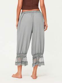 Women Y2K Half Slip Under Dress Pettipants Mid Rise Lace Patchwork Bloomers Trousers Ruffle Pantaloons Cropped Flared Pants Cute Pumpkin Long Pants - 獵人綠 - 查看 6