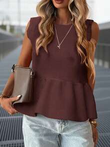 Áo tank top dệt kim không tay dành cho nữ của FOR BEAUTY, kiểu dáng tối giản thường ngày, màu trơn, món đồ thiết yếu cho mùa tựu trường, mùa xuân/hè. - Cà phê đỏ - Xem 4