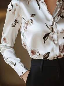 Áo cánh dài tay cổ vuông in họa tiết thanh lịch dành cho nữ, chất liệu vải mịn, phù hợp mặc đi làm và mặc hàng ngày - trắng - Xem 3