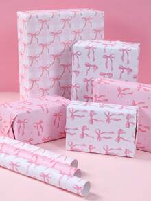 3Pcs Bow Gift Wrapping Paper,50*70cm Floral Wrapping Paper,Pink Birthday Decorations,Bow Birthday Decorations,Pink Bow Birthday Decorations,Pink Bow Decor,Bow Party Decorations,Book Packing,Flower Bouquet Supplies,1st Birthday Party Supplies,Bridal Shower Favors,Wedding Supplies,Home Supplies,Daily Party Supplies - Bow - View 3