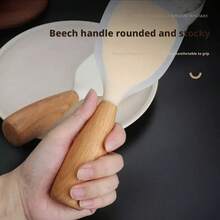 Silicone Rice Spoon With Wooden Handle, Non-Slip Heat Resistant Serving Spoon For Rice Cooker