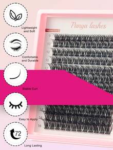 Panya Lashes 144 簇 D 卷 9-16 毫米长单根睫毛 DIY 睫毛延长，纤细宽茎睫毛钳，带涂抹器，睫毛胶水和密封剂，睫毛套装，睫毛簇套装，睫毛，睫毛，假睫毛 - 黑色 - 查看 4