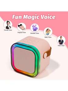 Mini máquina de karaoke , altavoz Bluetooth portátil con 2 micrófonos inalámbricos - Rosa - Ver 5