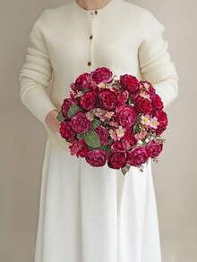 1/80PCS Artificial Flowers, Rose Bouquets, Valentine's Day Gifts, Birthday Party Decorations, Wedding Flower Baskets, Bride Holding Flowers, Home Furnishings, Dining Rooms, Bedrooms, Windowsills, Vases, Decorations, New Year Decorations, Outdoor Gardens, Start Of School Season,Wedding Decor, Wedding Flowers, Table Decoration - Burgundy - View 7