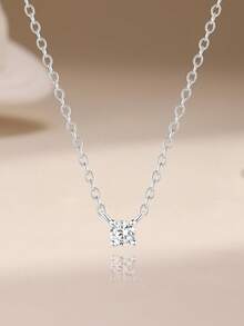 1 pieza Collar de Colgante de Plata de Ley 925 con Moissanita de 2mm/3mm/4mm, Collar Gargantilla Elegante para Mujer, Joyería de Boda, Regalo de Aniversario - Plateado - Ver 8