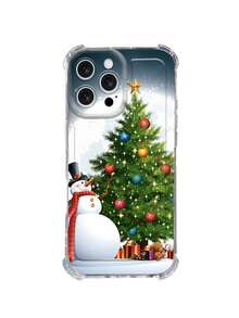 1 Snowman Snowflake Christmas Tree Pattern Anti Drop Transparent All Inclusive Lens Phone Case Compatible With Apple 16/15/14/13/12/11 And Other Phone Models Suitable For Giving Friends Gifts, Etc - Clear - View 6