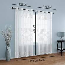 Cortina Larga Transparente de 1 Pieza para Sala de Estar con Diseño Bordado Elegante, Tela Ligera y Suave, Fácil Instalación, Se Ajusta a Varios Espacios, 230x135cm, Compatible con Diferentes Barras - Blanco - Ver 8