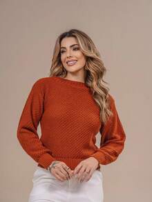 Women's Premium Textured Modal Knit Blouse With Round Neck And Long Sleeves For Winter - Dark Green - View 4