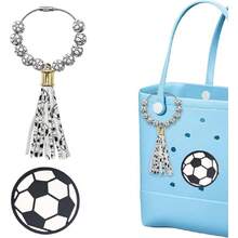 2 Pcs Soccer Beaded Charms With Tassels For Bogg Bags – Sporty Beach Bag Accessories, Compatible With  & Other Rubber Beach Bags,29834577 - Beige - View 1