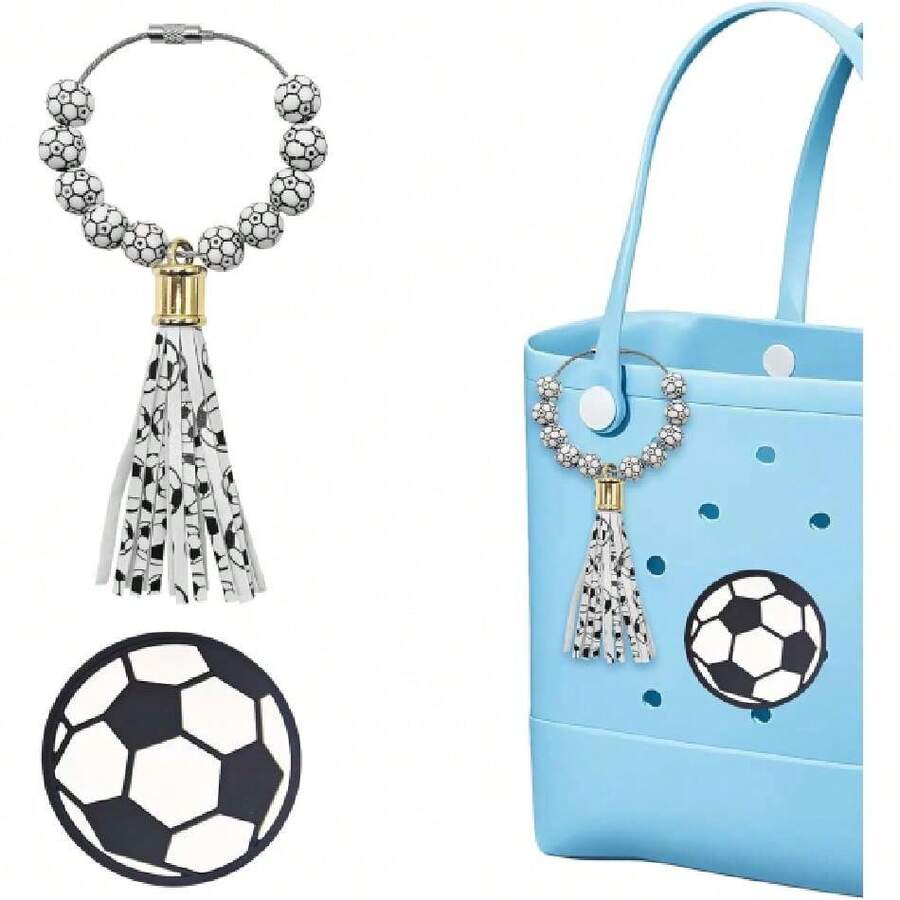 2 Pcs Soccer Beaded Charms With Tassels For Bogg Bags – Sporty Beach Bag Accessories, Compatible With  & Other Rubber Beach Bags,29834577 - Beige - View 1