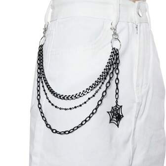 1 Stück unisex dunkle Gothic-Stil Hosen Kette mit schwarzem oder silbernem Spinnennetz Anhänger, mehrschichtige Ketten Details, für personalisierte dunkle Dekoration, geeignet für tägliche Ausflüge und Halloween-Partys.