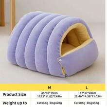 Cozy Warm Pet Bed - Plush Enclosed Cat/Dog House With Removable Washable Cushion, Light Purple And Cream