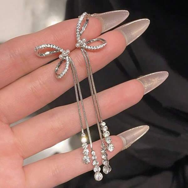 1 Pair Bow Tassel Pendant Earrings, Sexy Resort Style Earrings, Women's Earring Gift