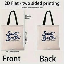 1 Piece Vintage Saint Barth Summer Paradise Handbag - Lightweight Open Top Shoulder Bag, Suitable Women, Casual Beach And Travel Essential, Durable Canvas, Fixed Shoulder Strap, Shopping And Vacation, Beach Bag - trắng - Xem 5