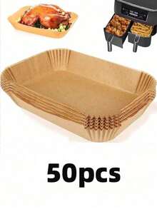 50/100pcs Air Fryer Baking Paper, Oven- Parchment Paper, Rectangular Food Fryer Paper, Oven & Air Fryer Specific Oil-Proof Paper - Heat Resistant, Waterproof, Suitable For Bread, Potato, Toast, Pizza, Fried Chicken, Fries, Roasted Chicken, Nuggets, Tarts - Multicolor - View 10