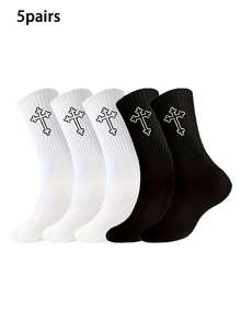 1/2/5/8/10/20 双男士百搭舒适纯色黑白设计中筒袜，四季皆宜，秋季 - 彩色 - 查看 11