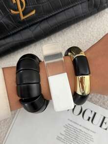 1件波西米亚几何弧形和方形混色树脂手镯，奢华休闲派对女士情侣婚礼节日百搭珠宝树脂手镯礼物（树脂轻微瑕疵和颜色差异属正常现象） - 手鐲 - 查看 2