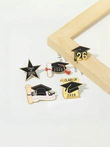 1/5/6 件装创意 2026 毕业季博士帽设计,结合数字/英文标语金属徽章,锌合金滴油学士帽纪念礼物,学生时尚学士制服,帽子,包包礼物胸针,毕业派对礼物。 - 彩色 - 查看 8