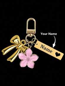 1pc Custom Metal Sakura Bow Keychain, Lightweight & Elegant Sakura Design, With Tag, Suitable For Hanging On Bags, Car Keys, Also As Couple Or Holiday Gift - Multicolor - View 11