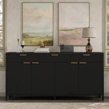 FUSOU Natural Mid-Century 66" Wide Fluted Buffet Cabinet – Sideboard With 3 Drawers, 2 Cabinets, Ideal For Living & Dining Room As Coffee Bar Storage - màu đen - Xem 1