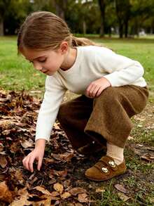 2025 Four Seasons Must-Have Kids' Unisex Casual Shoes: Brown Suede Upper + Gold Metal Oversized Buckle Hook And Loop Instant Adjustment Anti-Slip Round Toe Flat Heel Retro Fashion Style 3-12 Years Old Daily Wear & Street Style, Versatile Essential Shoes! - 棕色 - 查看 4