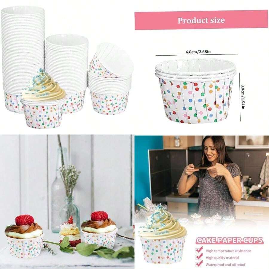 Tazas de pastel tazas de pastel de pastel desechable cajas de cupcakes para hornear tazas de postres arcoiris lunares helado tazones 100pcs(default) - Multicolor - Ver 1