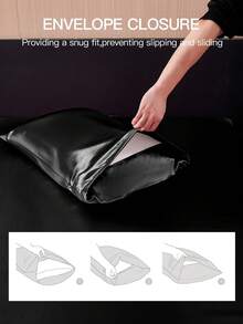2件套高级丝滑缎面信封式枕套，柔软透气，不易起皱，呵护秀发肌肤，提升睡眠质量，不含枕芯，可机洗，通过Oeko-Tex认证，黑色 - 黑色 - 查看 5