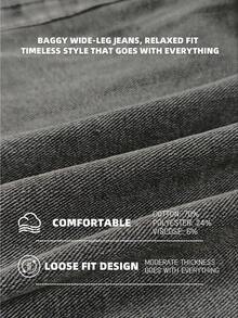 1pc Vintage Washed Loose Fit Wide Leg Men's Jeans, Non-Stretch, Suitable For Casual And Work Wear - Dark Grey - View 9