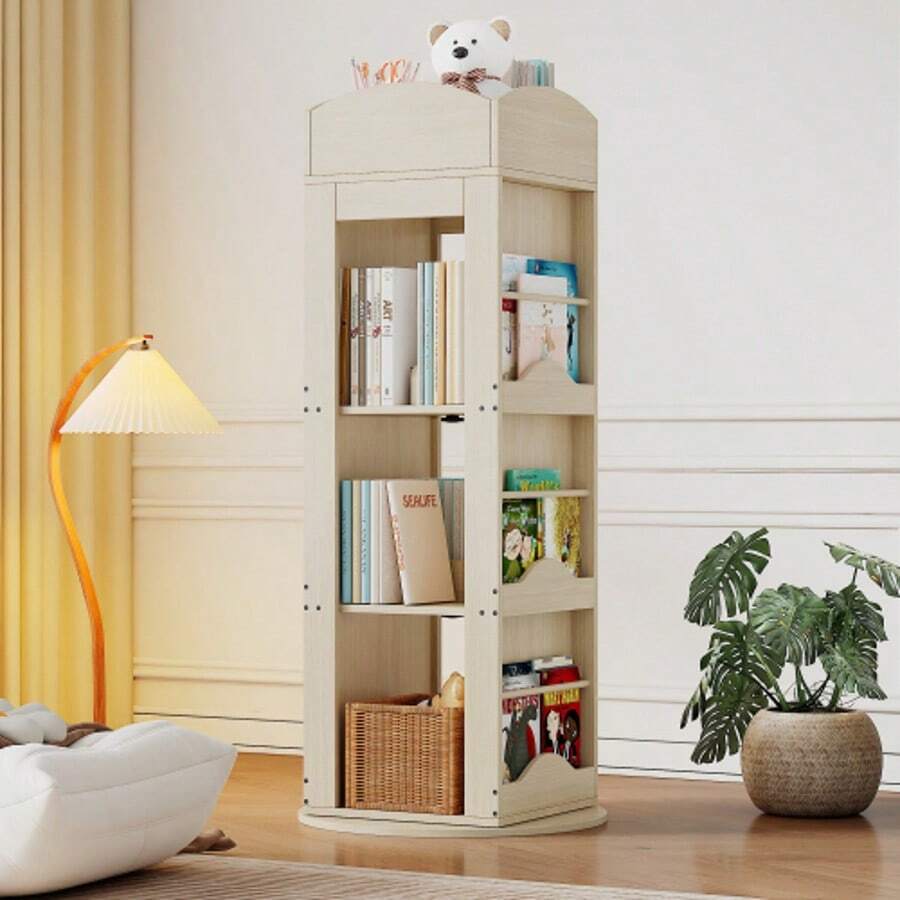 Estantería giratoria, estantería independiente, estantería para libros ilustrados con función de rotación de 360 grados, estantería de almacenamiento para niños y adultos, estantería multifuncional (4 estantes, 142*63*63 cm) - Beis - Ver 1