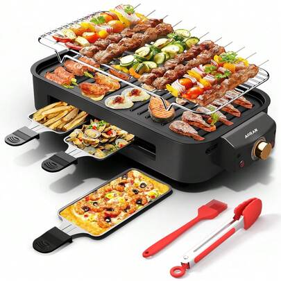 Parrilla eléctrica coreana para barbacoa de interior sin humo, placa antiadherente extraíble, 5 temperaturas ajustables, 1500 W, electrodoméstico de cocina, máquina de asar.